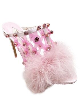 🆕{Sophia Webster} Iris crystal-embellished feather-trimmed mules